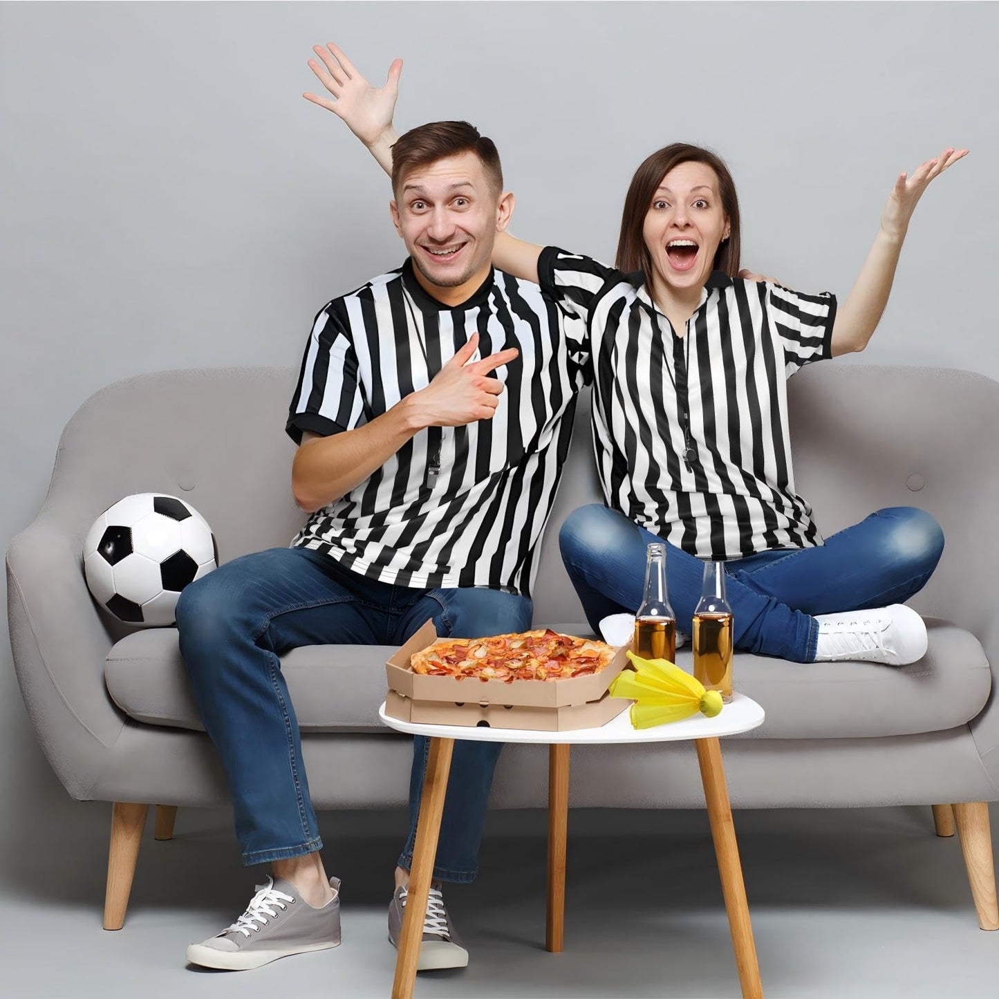 Syhood Referee Shirt Soccer Jersey Men Women, Official Black White Striped Football Basketball Ref Shirt Jersey with Whistle(Medium)