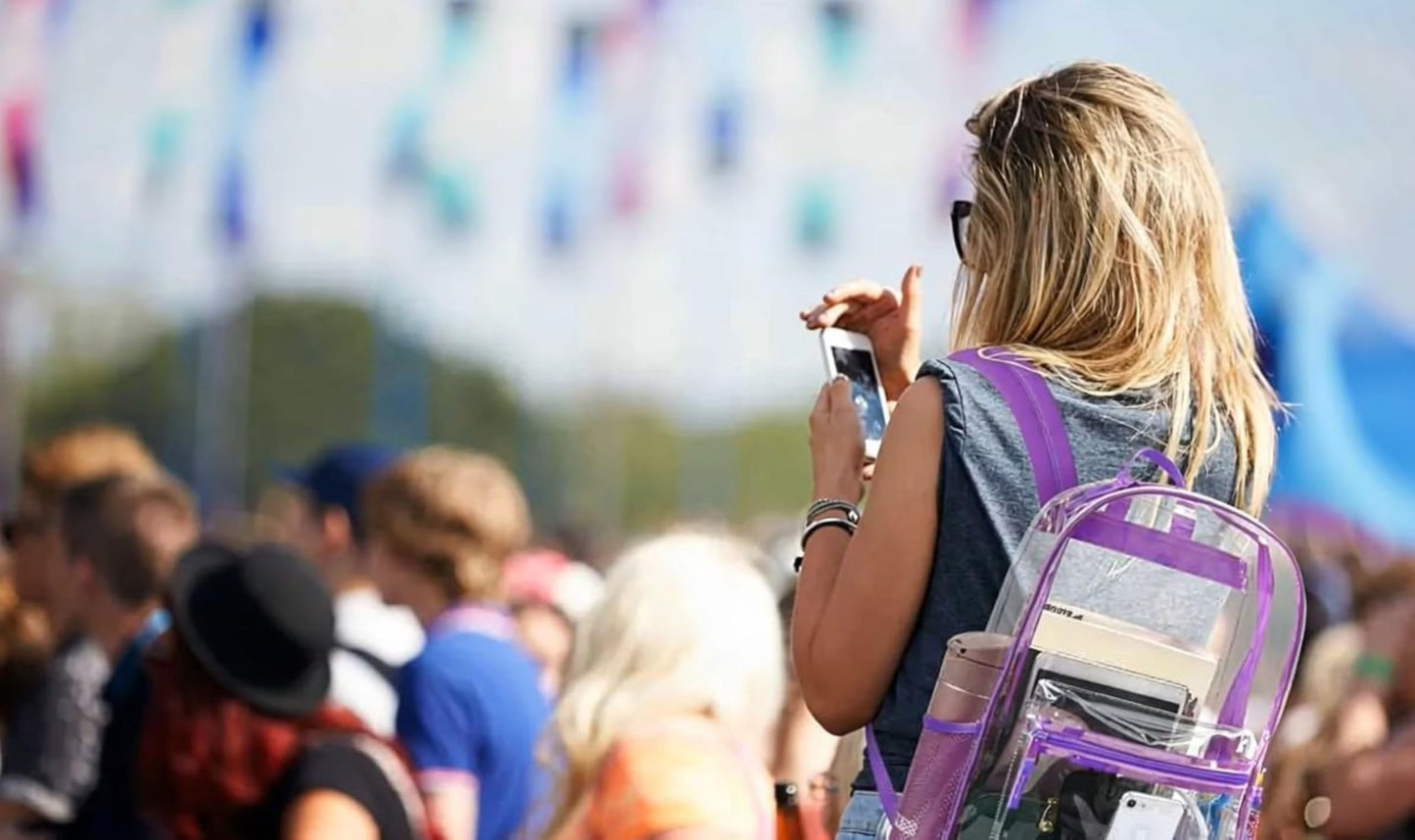 Clear Backpack Heavy Duty Transparent Bookbag for Kids, Boys, Girls, School, Travel, Stadium Approved (Purple)