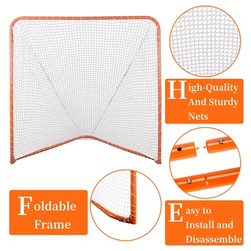PGL 6x6FT Regulation Lacrosse Goal,Folding Goal,Lacrosse Training Net,Portable Lacrosse Target Goal,Orange Frame with White Netting,Foldable and Removable