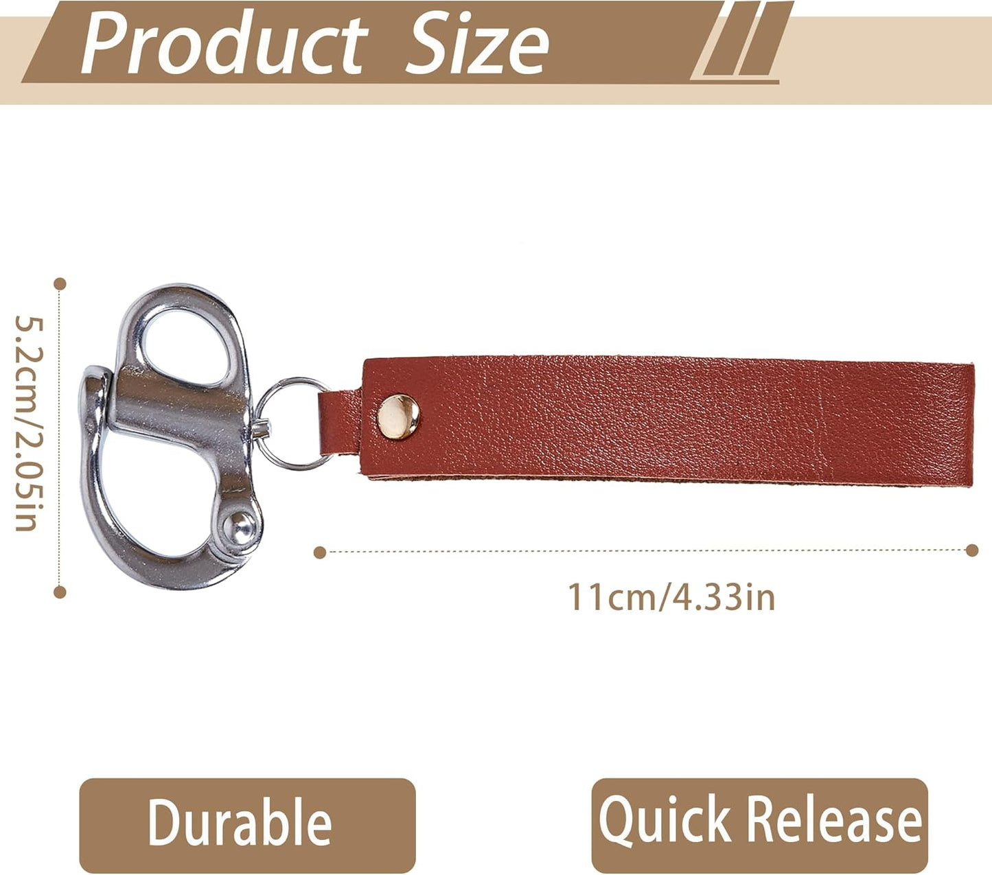 2 Pcs Firefighter Quick Release Shackle with Leather Handle, 316 Marine-Grade Stainless Steel Quick Release Clip, Fixed Snap Shackle Lanyard for SCBA Mask, Sailing Rigging Shackle, Boat Buckle