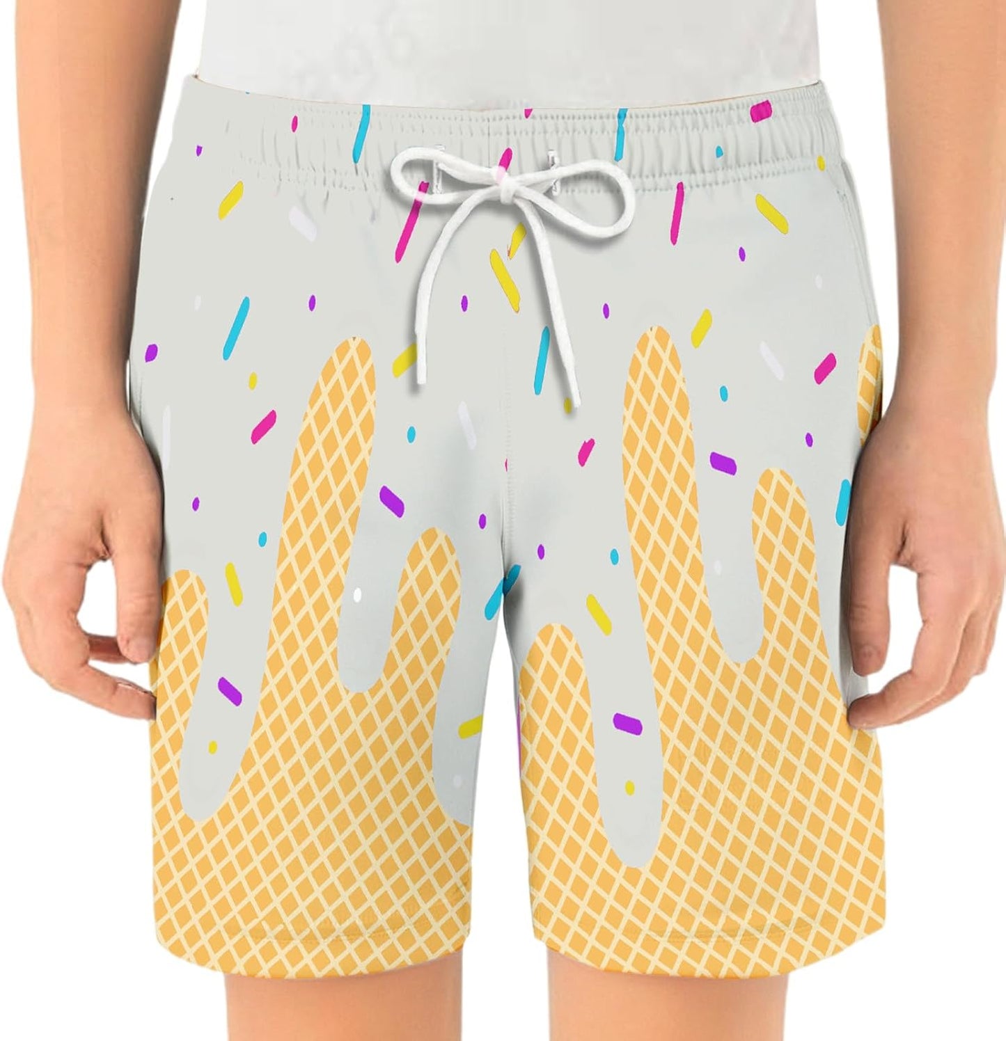Ice Cream Boy Baseball Shorts Waffle Or Cone Preppy Shorts,Kids Youth Ice Cream Drip Track Short Pants