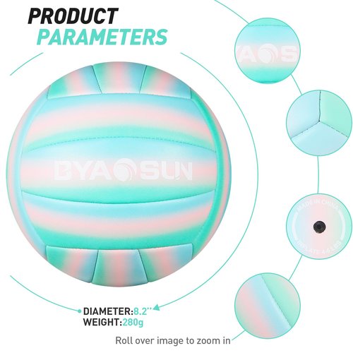 BYAOSUN Beach Volleyball Soft Official Size 5 Volleyball,Training Waterproof Volleyballs for Indoor Outdoor Pool Beginner Teenager Adult(Blue Pink Green)