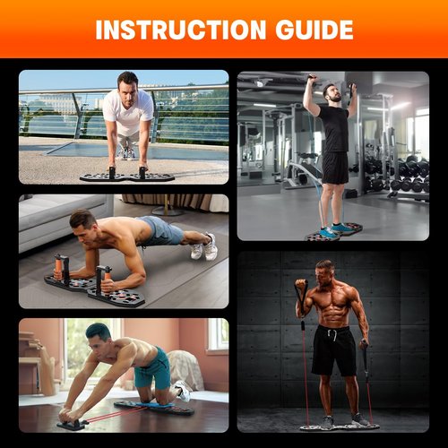 VEICK Push Up Board Fitness, Portable Foldable Exercise Equipment, Fitness Accessories with Resistance Bands Skateboard, Professional Strength Training Equipment for Men Women, Orange