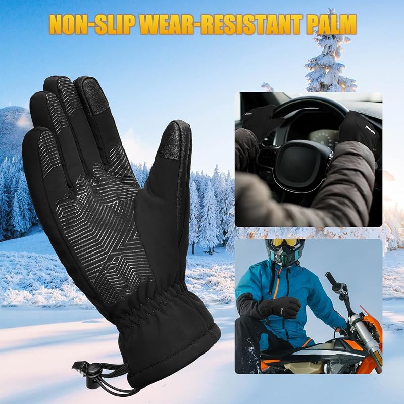 Waterproof Winter Gloves for Men & Women - Touchscreen, Thermal, Windproof - ihuan Black, Medium