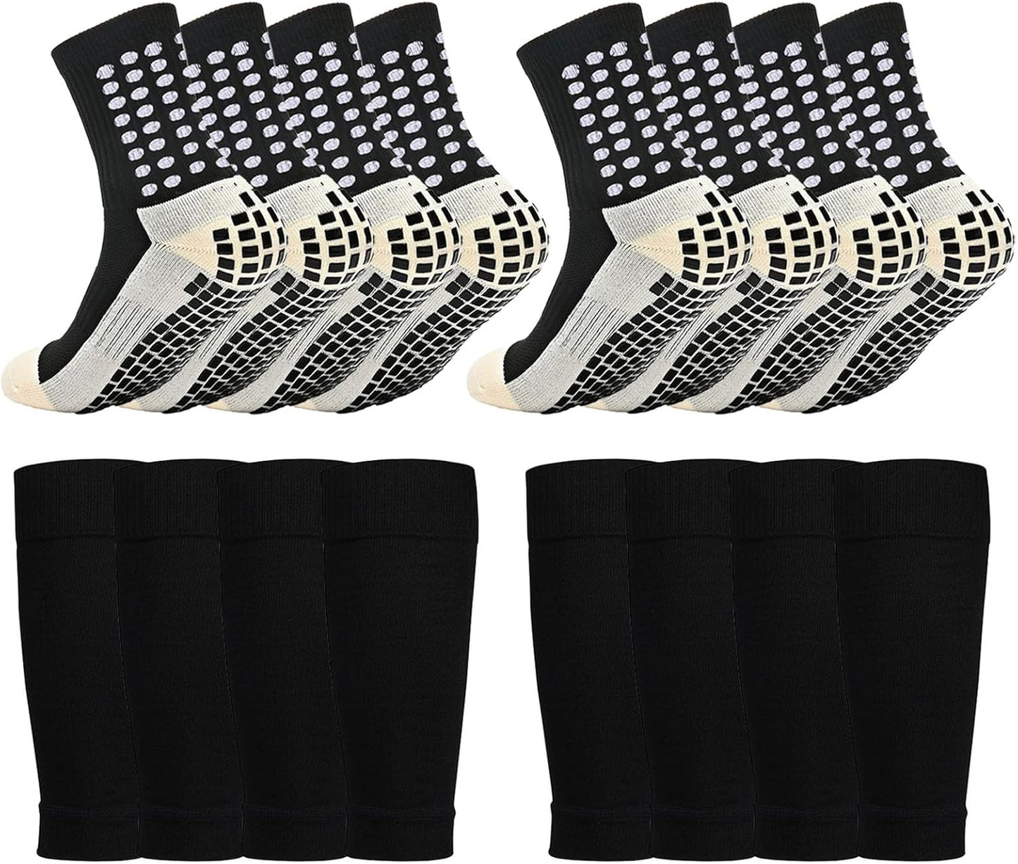 2/4 Sets Youth Grip Soccer Socks with Shin Guard Sleeves Kids Sleeve Socks for Boys Girls 7-14 for Soccer Basketball