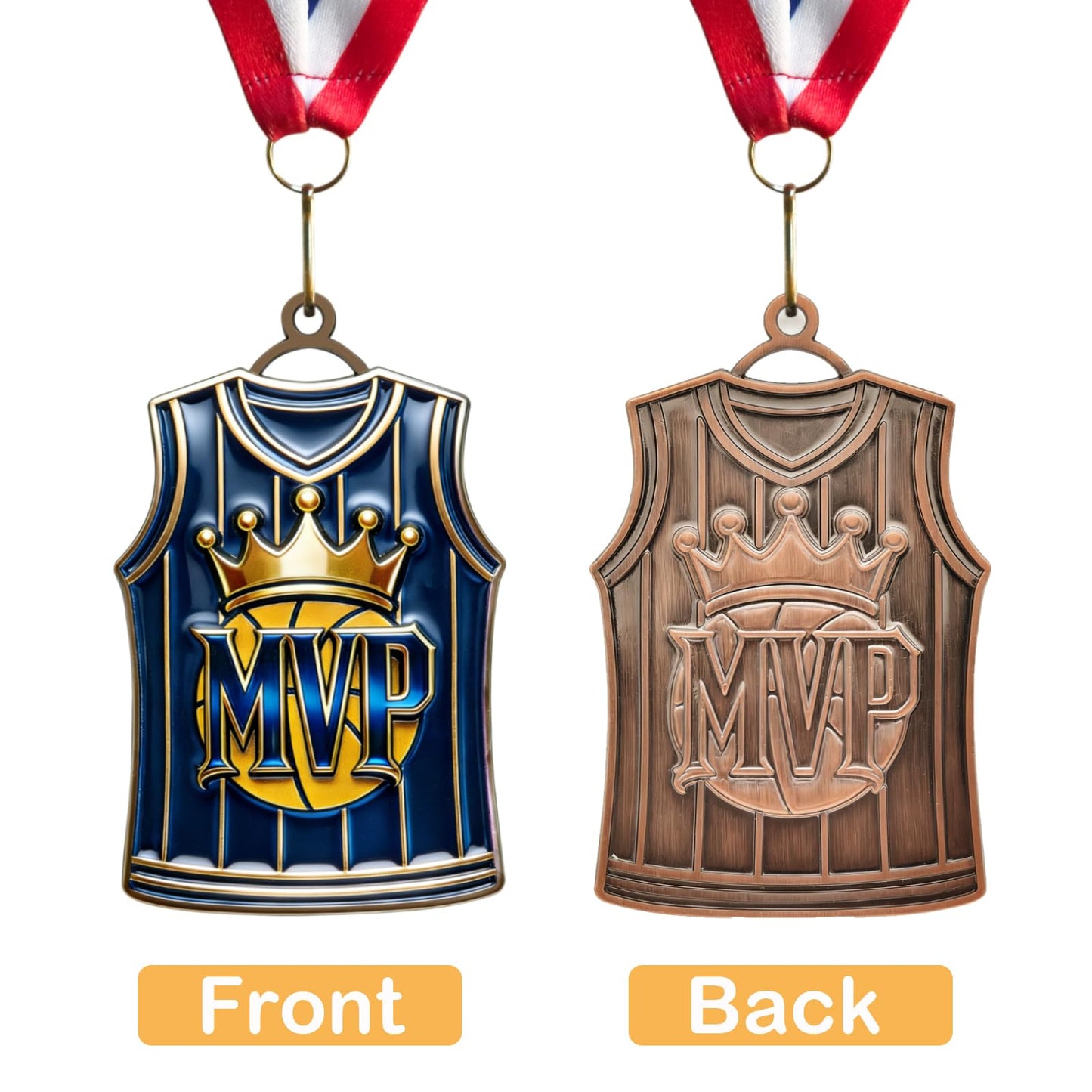 Donrime Basketball Medals for Awards - Basketball Jersey MVP Trophy with Red White Blue Ribbon for Basketball Team Gifts Basketball Players Sports Day Favors Prizes for Kids Adults