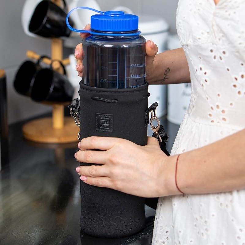 Neoprene Water Bottle Carrier with Adjustable Shoulder Strap - 64oz XL (Blue) for Insulating & Carrying Canteen