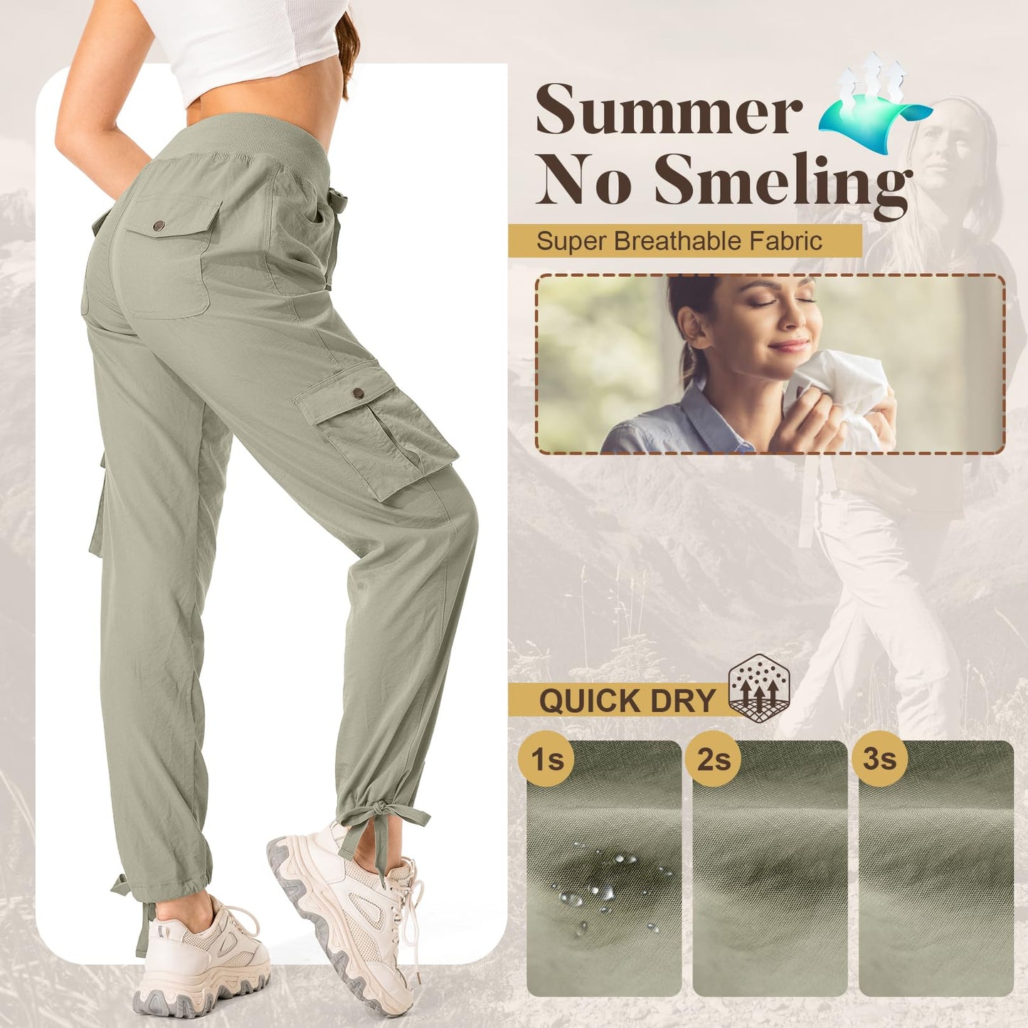 Toomett Cargo Pants Women Lightweight Quick Dry UPF 50 Travel Golf Safari Hiking Pants Joggers,6609,Light Green,XL
