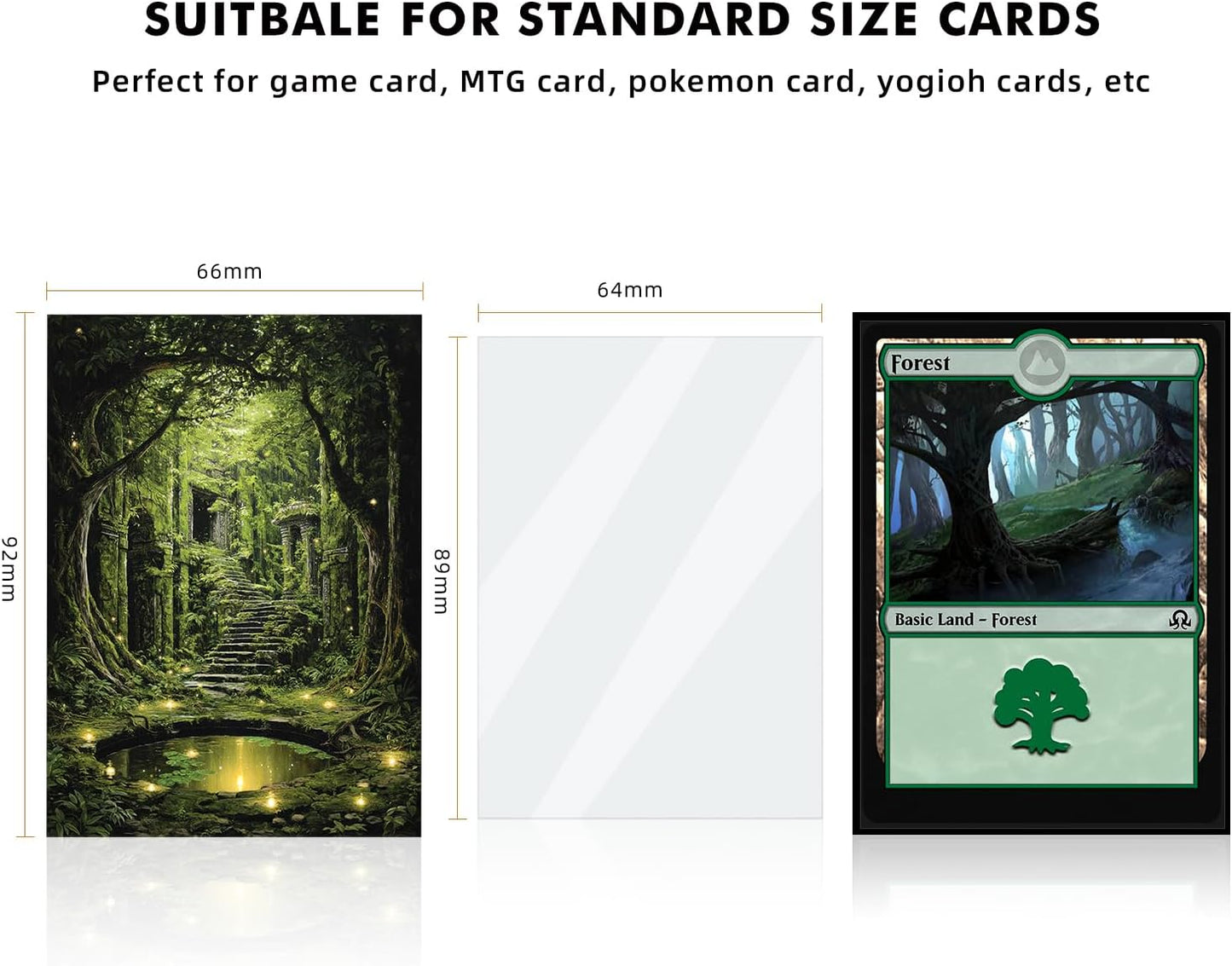 100 Card Sleeves for MTG with 100 Inner Sleeve, Textured Back Art Sleeves, Fit Standard Size Cards - Forest