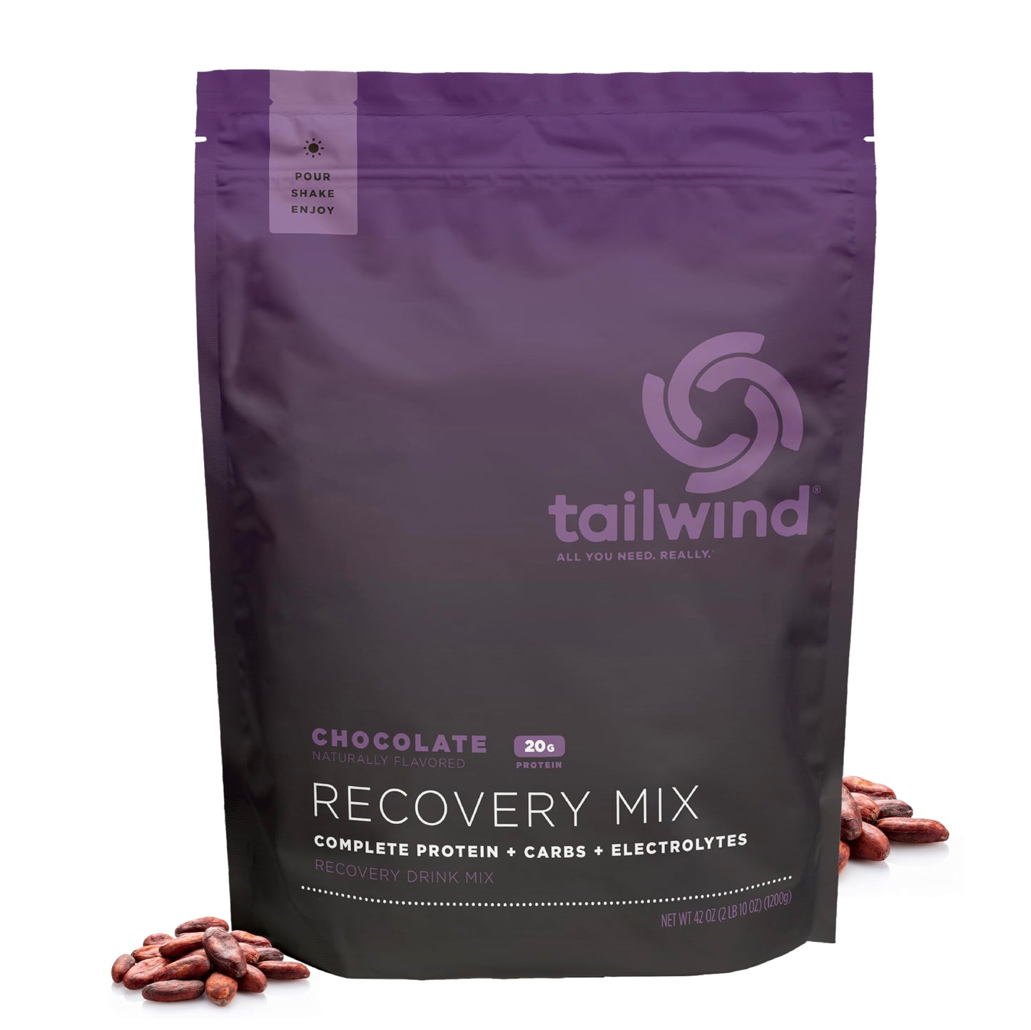 Tailwind Nutrition Recovery Mix, 20 Grams Complete Protein, Carbohydrates, and Electrolytes Powder Drink Mix for Post-Workout, Free of Gluten, Soy, and Dairy, Vegan, 20 Servings, Chocolate