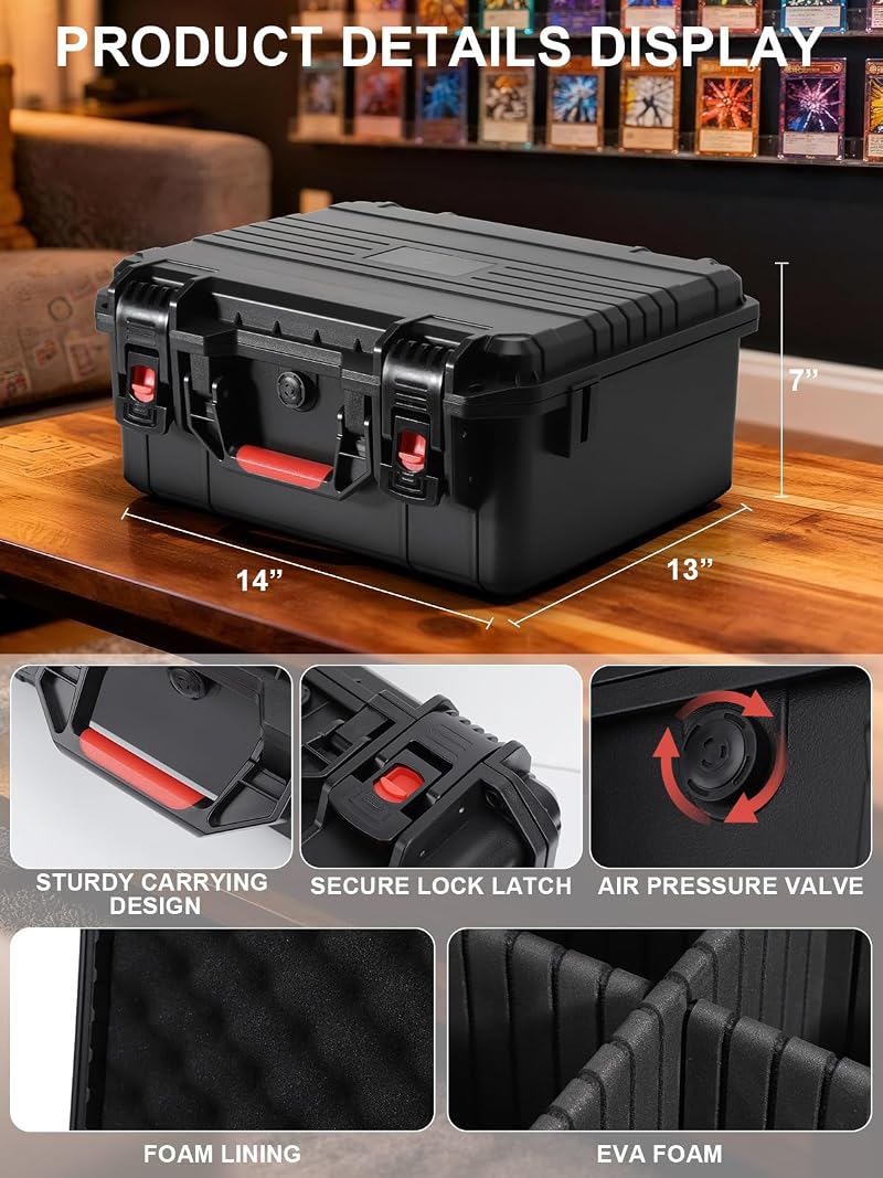 Heavy-Duty Trading Card Storage Box with 6 Adjustable Dividers, Waterproof IP67 Case Holds 600+ Cards