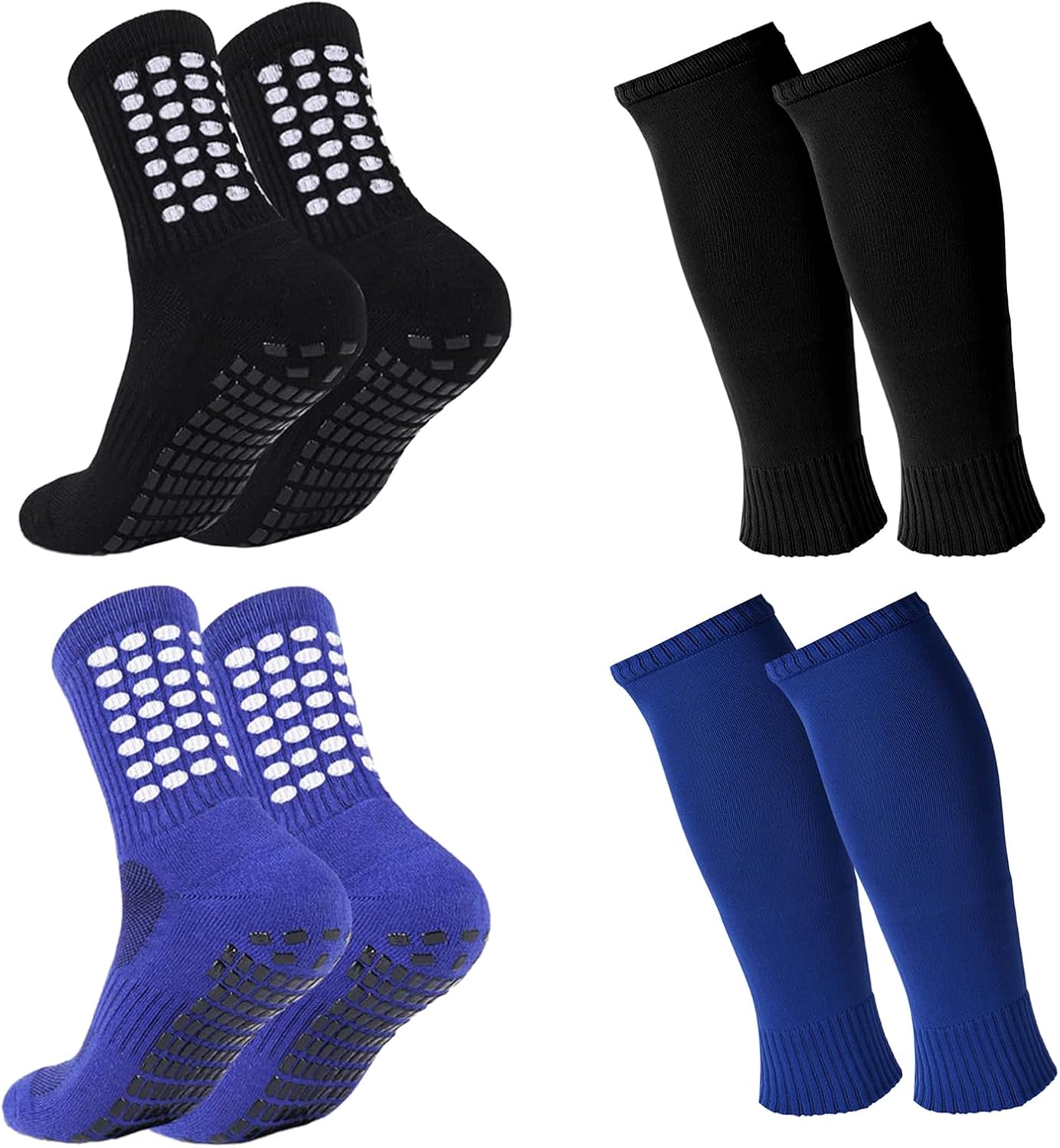 2 Set Kids Grip Soccer Socks with Shin Guard Sleeves Non Slip Soccer Leg Sleeve Socks for Boys Girls