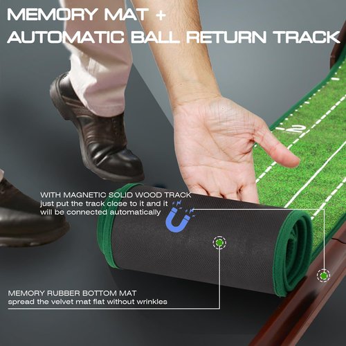 Eleko Meyar Golf Putting Mat, Portable Indoor Putting Green, Includes Putting Practice Ball, Wrinkle-Free Mat, Solid Wood Construction – Suitable for Office, Living Room,Outdoor, Golf Gifts