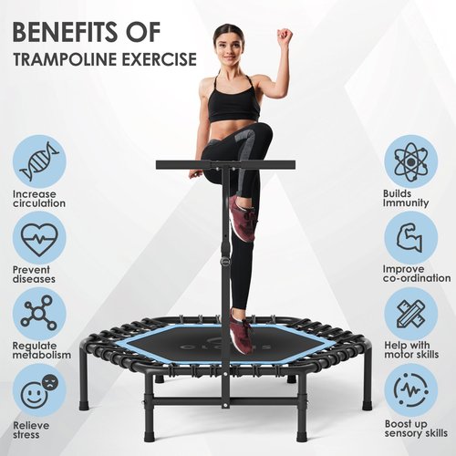CLORIS 45'' Fitness Trampoline - Max Load 450lbs, Rebounder with Adjustable Foam Handle Indoor/Outdoor Fitness Body Exercise (Blue)