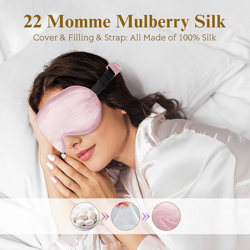 22 Momme Silk Sleep Mask 2-Pack, 3D Contoured Eye Masks for Women & Men - Black & Pink
