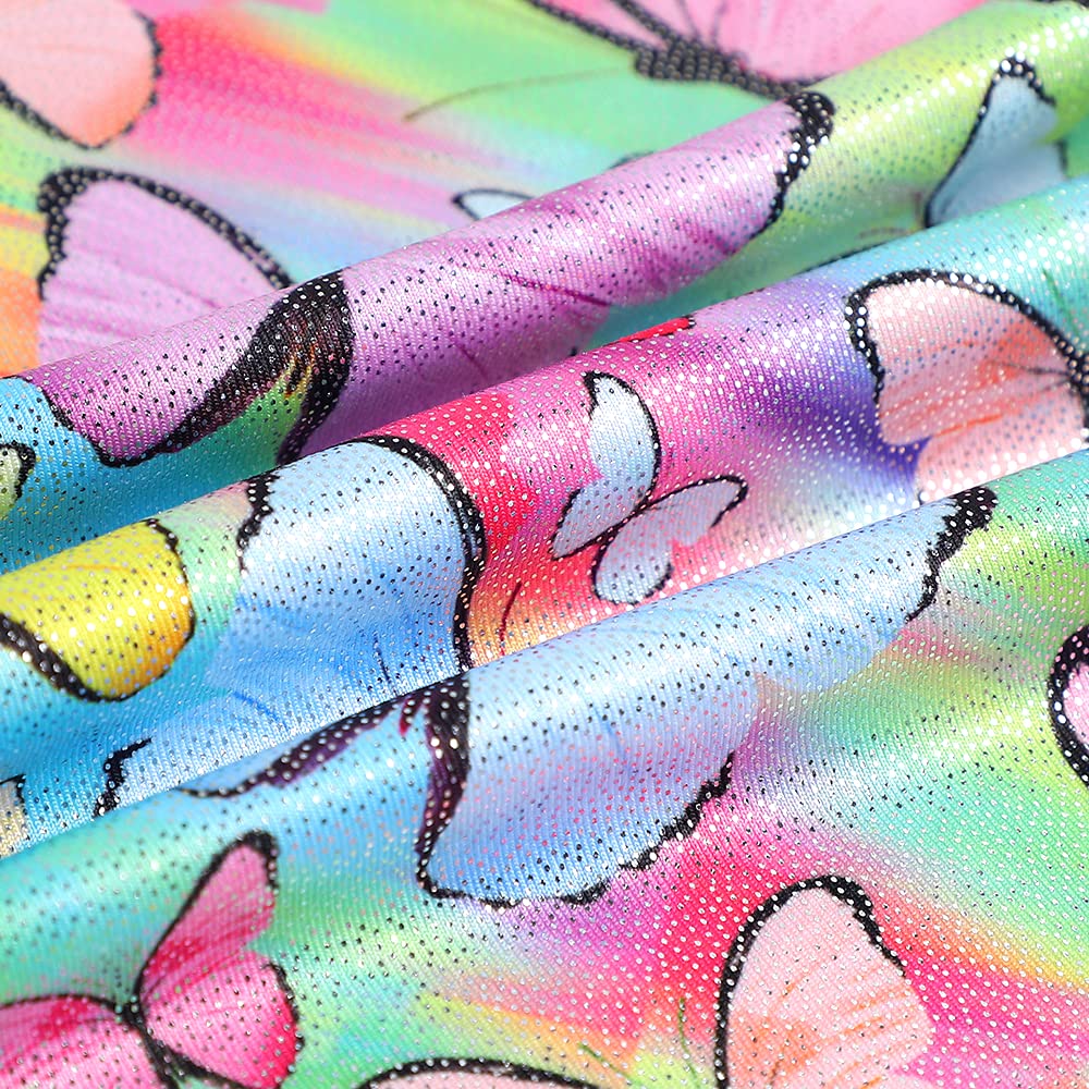 Leotards for Big kid Girls Gymnastics Unicorn Athletic Dance Wear Shiny Rainbow Blue Hotpink (Butterfly, 7-8 Years)