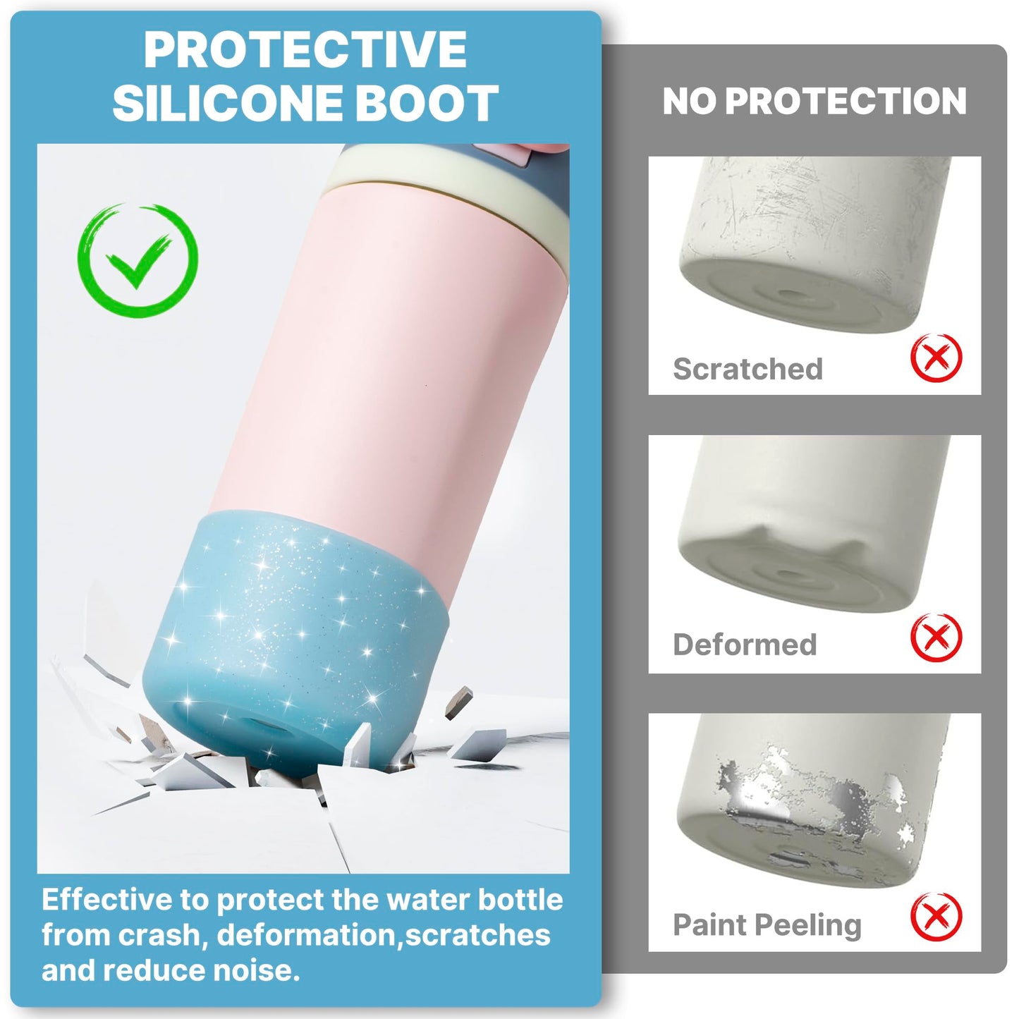 Diumepo Silicone Boot for Owala 14/16 oz Water Bottle, Anti-Slip Protective Sleeve for Owala 12 oz Tumbler, Boot Bottom Base fit Flip 14 oz Insulated Stainless-Steel Water Bottle (Glitter Blue)
