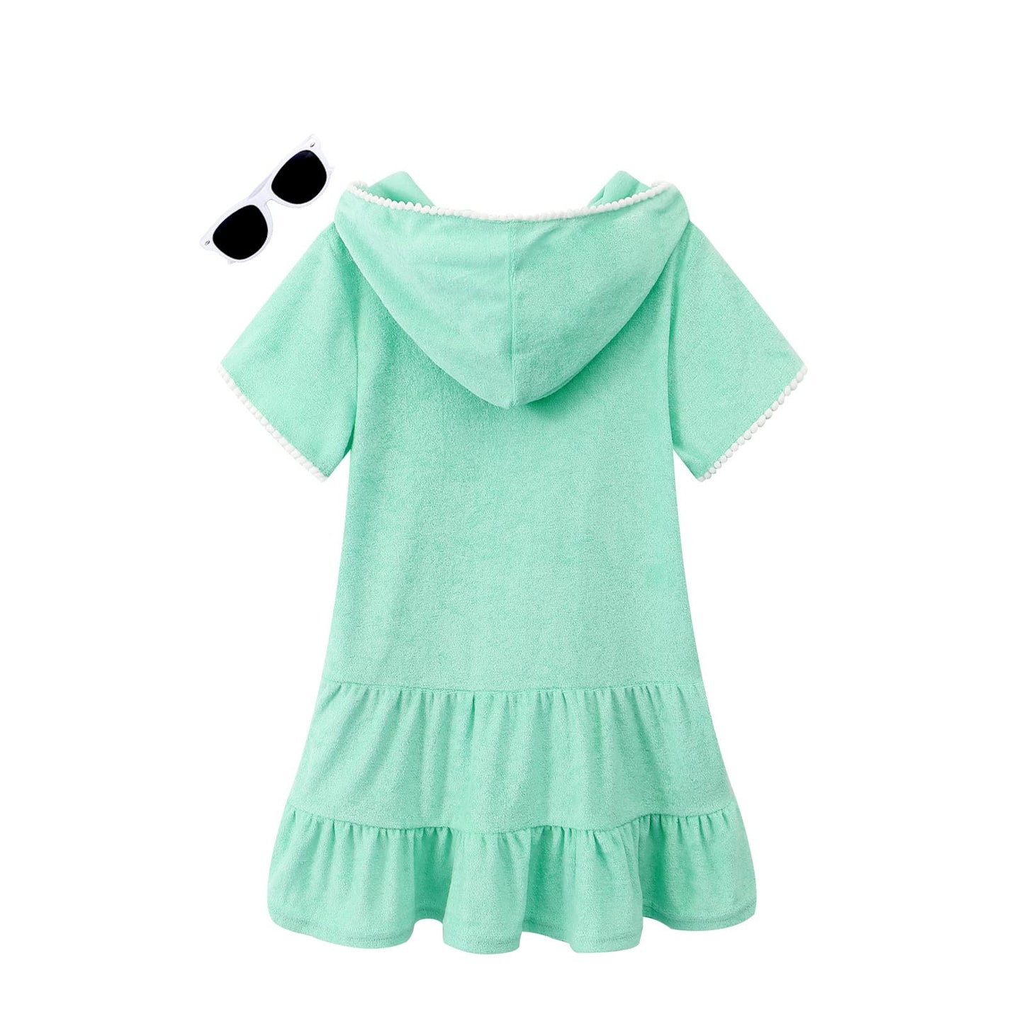 LUCKYGAL Green Girls Swimsuit Cover Up Kids Swim Coverup Terry Zip-Up Beach Pool Wraps,3t 4t