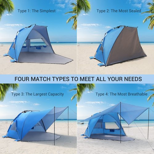 Elegear Beach Tent with 360° Removable Canopy, 4-6 Person Pop Up Sun Shade Shelter, UPF 50+ Automated Installation Double Silver Coating Portable Lightweight Beach Cabana for Beach/Camping/Outdoor