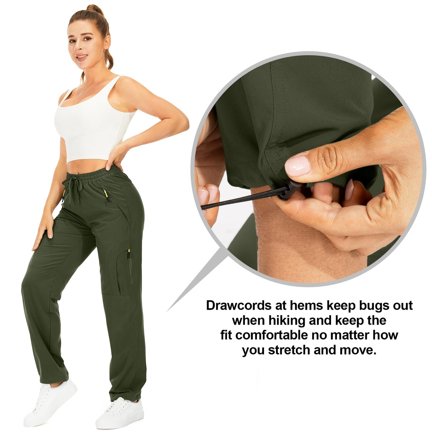 Womens Hiking Pants Quick Dry UPF 50 Lightweight Travel Golf Cargo Safari Pants Zipper Pockets,6608,Army,Petite XS