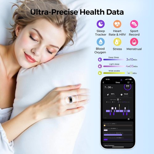 Domhong Smart Ring for Women Men - Fitness Tracker with Heart Rate/Blood Oxygen/Stress Monitor/Steps/Sleep Tracking, No App Subscription, 5ATM Waterproof Health Rings