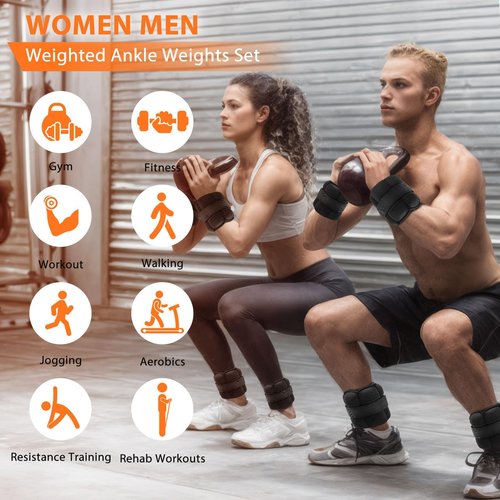 Wolliwa Adjustable Ankle Weights for Women Men 1 Pair 2 4 6 8 10 Lbs Weighted Ankle Wrist Weights with Removable Weights Straps Gym,Workout,Walking,Jogging,1-5 lbs Each Ankle,1 Pair 2-10 lbs (Black, ‎10 lbs/Pair‎ (5 lbs each))