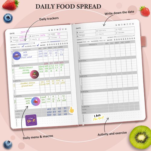 EPEWIZD Food Journal for Weight Loss, Meal Planner & Daily Food Wellness Diary to Count Calories Nutrient Intake,Weight Loss Journal to Track Health, Achieve Diet Fitness Goals (A5 size)-Rose Gold