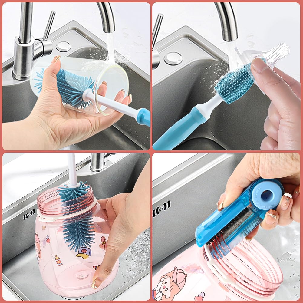 4pcs Silicone Bottle Brush Set,4 in 1 11" Silicone Brush,Nipple Brush,Straw Brush,Bottle Gap Cleaner Brush,for Milk Bottles,Sports Bottle,and Smaller Diameter Bottle Openings