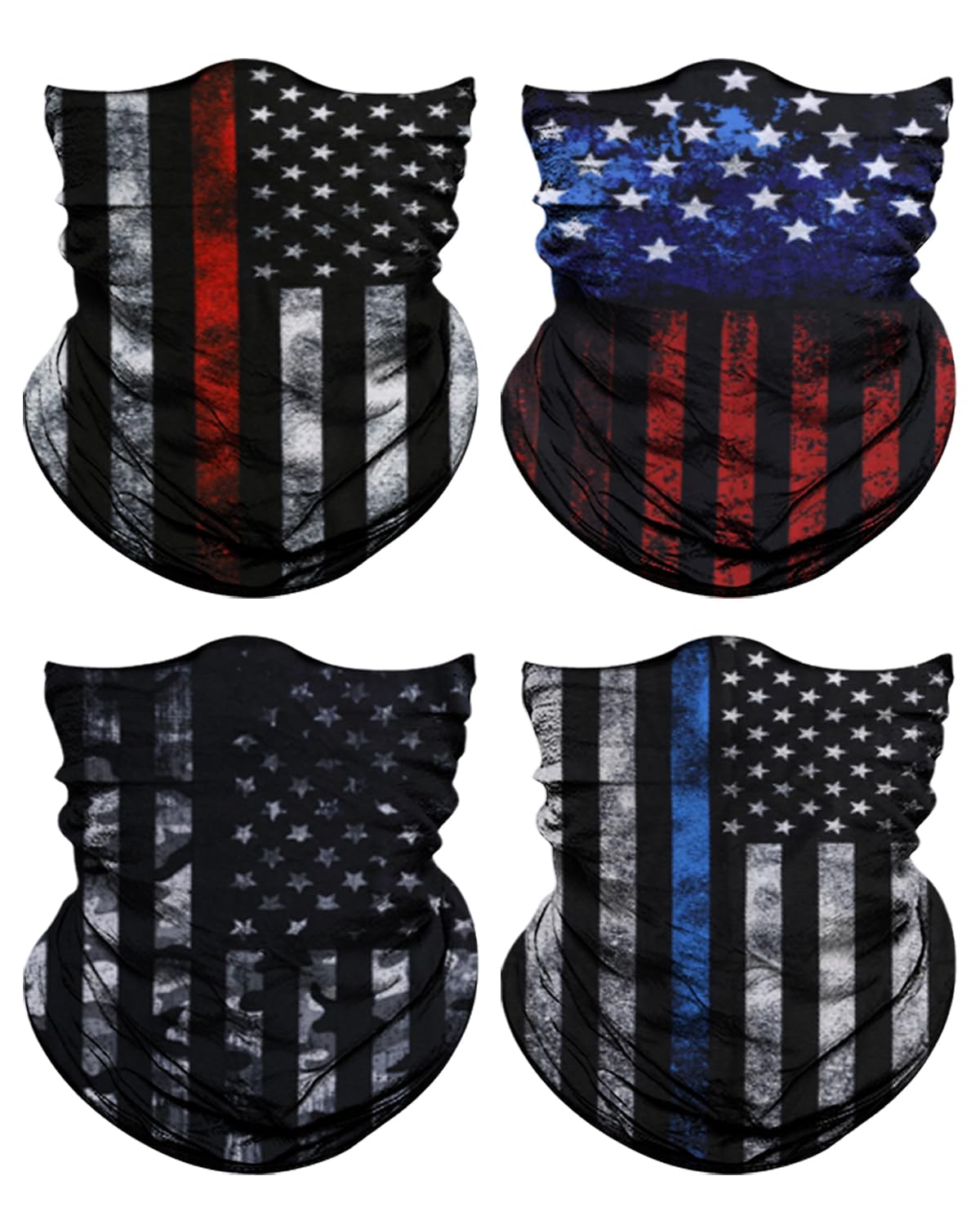 Lauzq 4Pack Neck Gaiter for Men Women Face Cover Mask Head Wrap Balaclava Headwear Bandana Headband Magic Scarf (A-Flag-1, one size)