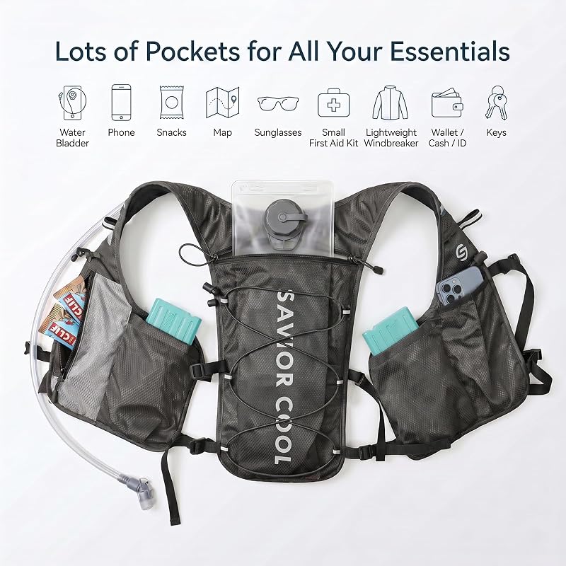 Savior Cool Cooling Hydration Vest with 2L Bladder & 3 Removable Packs - Charcoal Gray