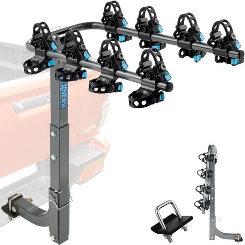 𝐈𝐦𝐩𝐫𝐨𝐯𝐞𝐝 𝐕𝐞𝐫𝐬𝐢𝐨𝐧 4 Bike Rack Hitch Mount (240lbs), Bike Rack for Car Made with High-Strength SPCC Steel, Dual Cradle Systems, Bike Bicycle Carrier for Car, SUV, Truck 2” Receiver
