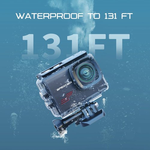 Apexcam Action Camera 4K Touch Screen, 131FT Waterproof Camera Underwater, 60FPS 64MP Sports Camera Helmet for Vlog, 170 ° WiFi Camcorder, 8X Zoom, Remote Control, 64GB Card,Mount Accessories