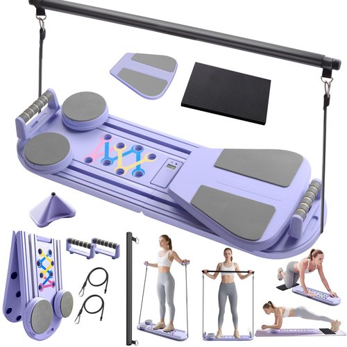 Pilates Board, Multi-Pilates Reformer Set, 6-in-1 Portable Foldable Ab Board Trainer Exercise Machine for Home with Digital Display, Pilates Board for Women
