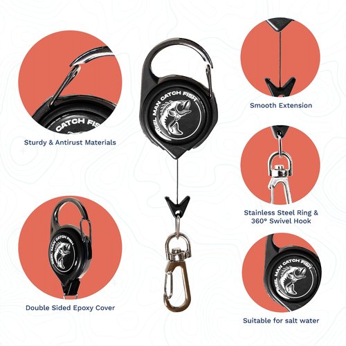 HOOK-EZE Fly Fishing Zinger Retractor for Anglers Vest, Pack of 3 - Fishing Gear and Equipment for Nippers, Forceps, Fly Float Ant, Belt Loops & Backpack