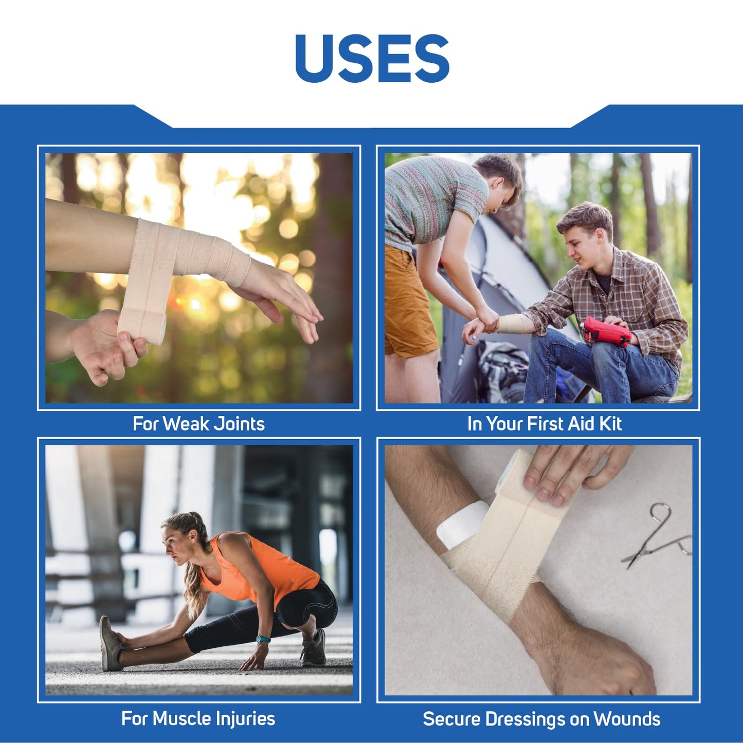 Care Science High Performance Elastic Self Adhesive Bandage Wrap Tape 2in x 2.5yds 4ct | Ideal for First Aid, Securing Bandages, Dressings, and Other Medical Devices
