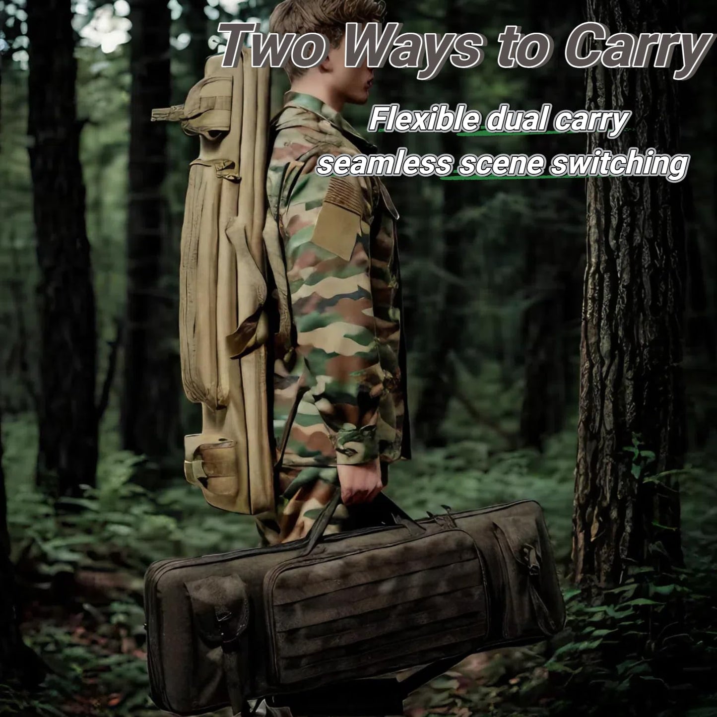 KOKKOYA Soft Gun Case for Rifles and Shotguns Long Scoped Rifle Range Bag Backpack 47" 36" with Tactical Pockets Durable Oxford Fabric Adjustable Sling Dual (khaki, 34 inch x 12 inch)