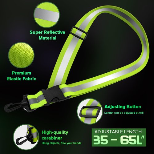Reflective Sash for Walking at Night, High Visibility Reflective Running Gear Night Walking Safety Gear for Men Women Kids, Reflective Sash with 2 Pcs Reflective Armbands for Running Walking (Green)