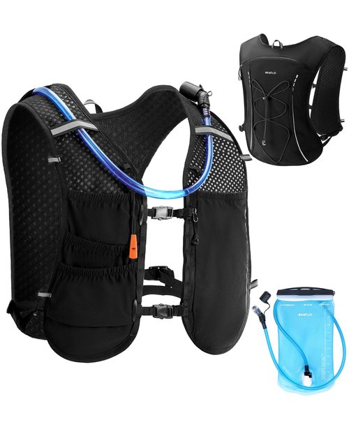 ECOHUB Running Hydration Vest Backpack,Lightweight Breathable Pack with 2L Water Bladder Bag Daypack for Hiking Trail Running Cycling Race Marathon for Women Men (Black)