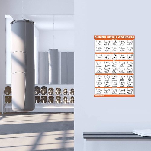 Palace Learning QUICKFIT Sliding Bench Workout Poster - Compatible with Total Gym, Weider Ultimate Body Works - Incline Bench Exercise Chart (LAMINATED, 18" x 24")