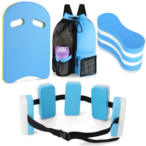 lahnao 4 Pcs Water Aerobics Equipment,Pool Exercise Equipment for Adults Pool Fitness Equipment with Mesh Beach Bag, Swimming Kickboard Pull Buoy Aquatic Swim Belt for Swimming Party, Water Workout