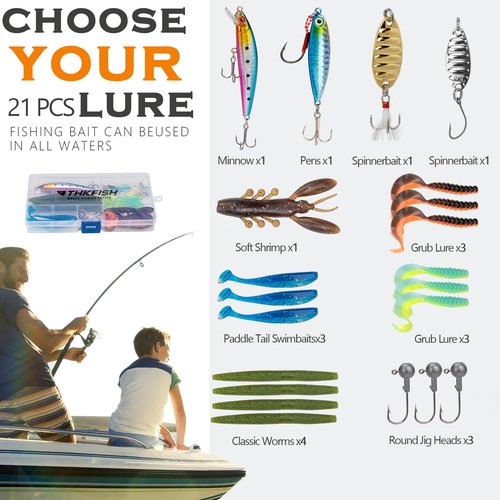THKFISH Fishing Pole Set, 2Pcs 2.1m/6.89ft Telescopic Fishing Rod and Reel Combo,Spinning Reels Lures Set Carrier Bag for Travel Saltwater Freshwater Kit Fishing Rod Reel Combos(2PCS)