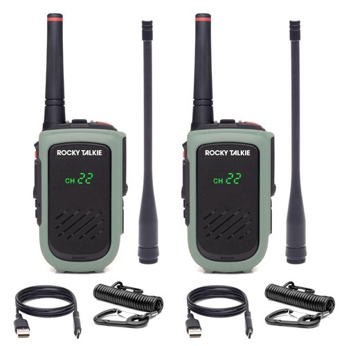 Rocky Talkie Rocky Talkie 5 Watt Radio - GMRS Radio with IP67 Waterproofing, Long Range Walkie Talkie, NOAA Weather Alerts, 5 Day Battery Life,2 Pack
