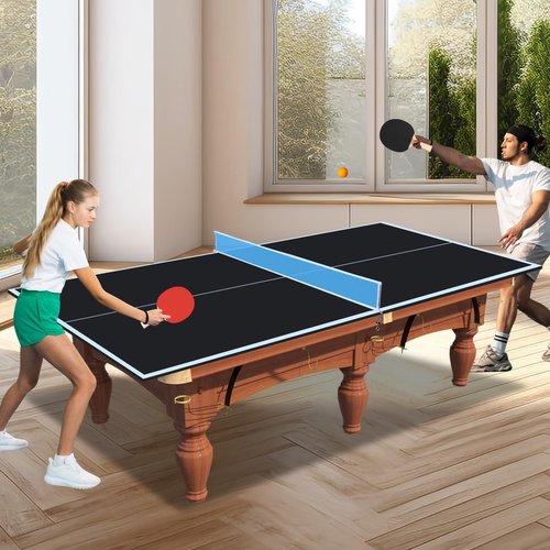 Ping Pong Table Top for Billiard Table, 96" Foldable Table Tennis Table Topper for Pool Table, Indoor Outdoor Table Tennis Conversion Top w/Net & Premium Foam Padding, Lightweight and Portable (Black)