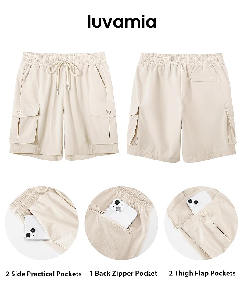 Hiking Shorts for Women High Waisted 7-Inch Inseam Cargo Water-Resistant - luvamia Turtledove Medium