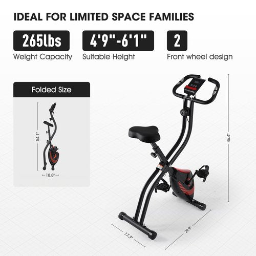 Exercise Bike 3 IN 1 Stationary Bike Folding Exercise Bike with 8-Level Adjustable Resistance Comfortable Seat Cushion LCD Monitor 265 lbs Weight Capacity for Home Gym Workout