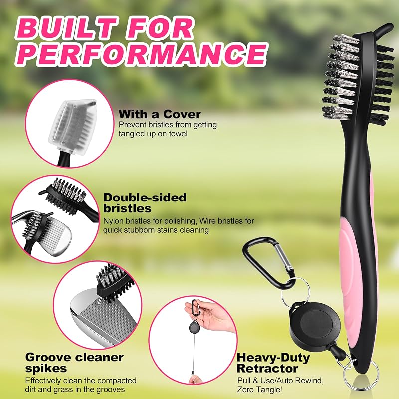 Pink 17 Pcs Golf Accessories Kit with Towel, Tees, Ball Marker, Divot Tool, Cleaner & Gift Box