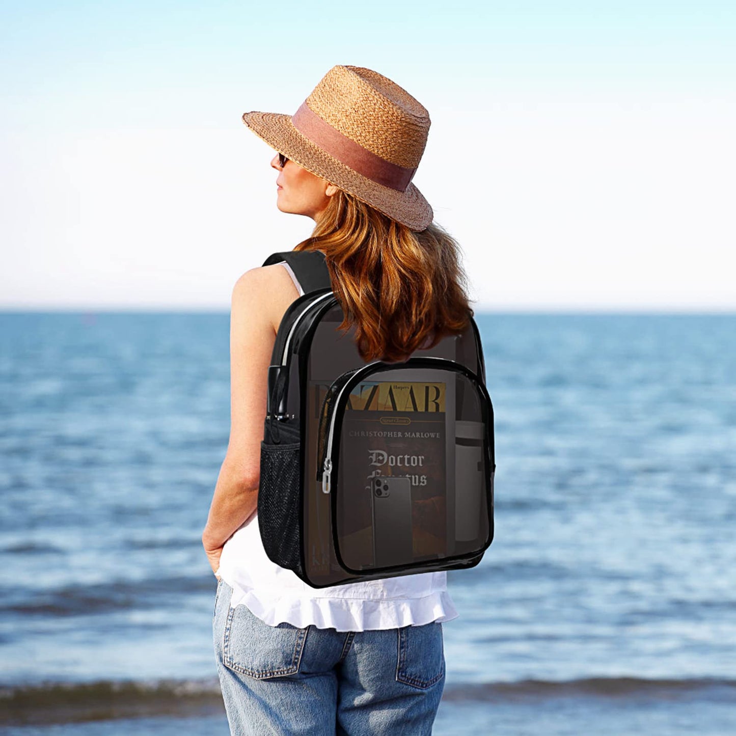 HEEYA Clear Backpack Heavy Duty Transparent Backpack for Security, Sports, Work, Travel, Stadium