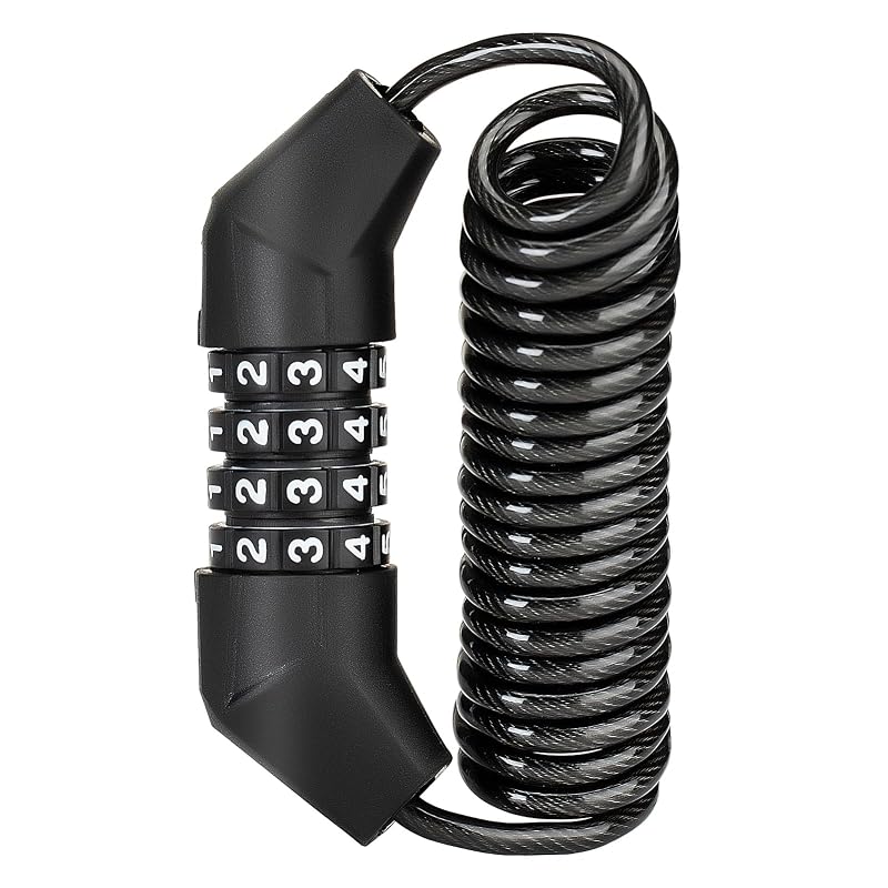 ROCKBROS Helmet Lock - Retractable 4-Digit Cable Lock for Bikes (Variation: Bend)