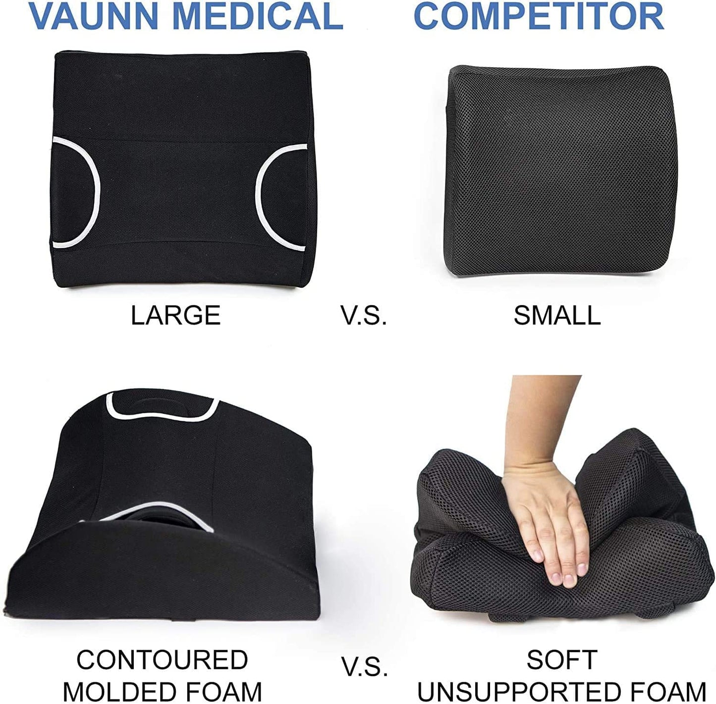 Vaunn Medical Seat Cushion, Lumbar Back Support Pillow for Office Chair with Removable Firm Insert