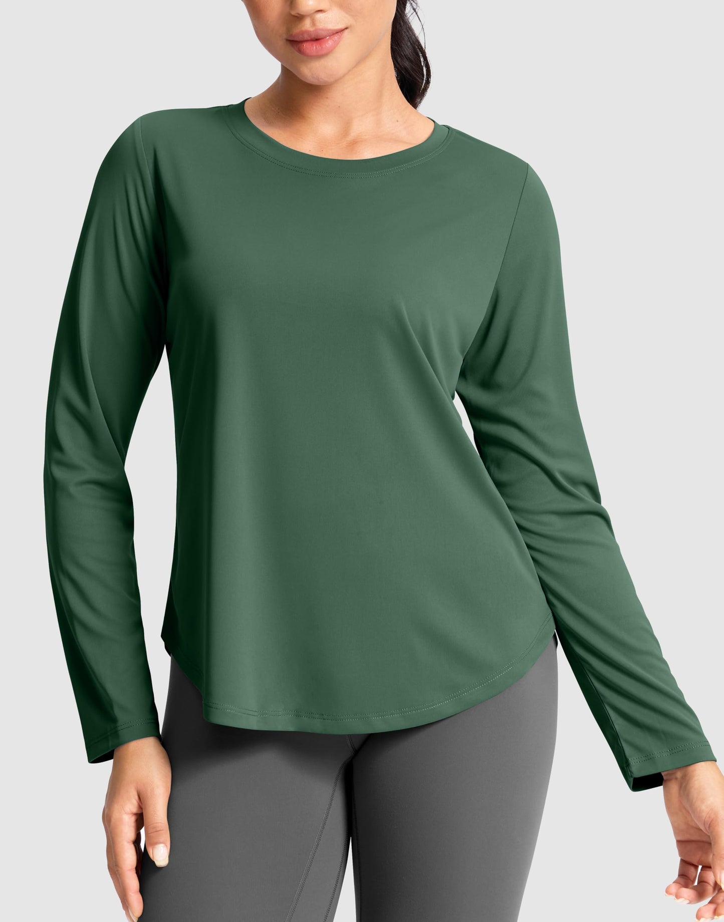 SANTINY Lightweight Long Sleeve Workout Tops for Women Breathable Gym Yoga Athletic Running Hiking Top UPF 50+ Sun Shirts (Green_L)